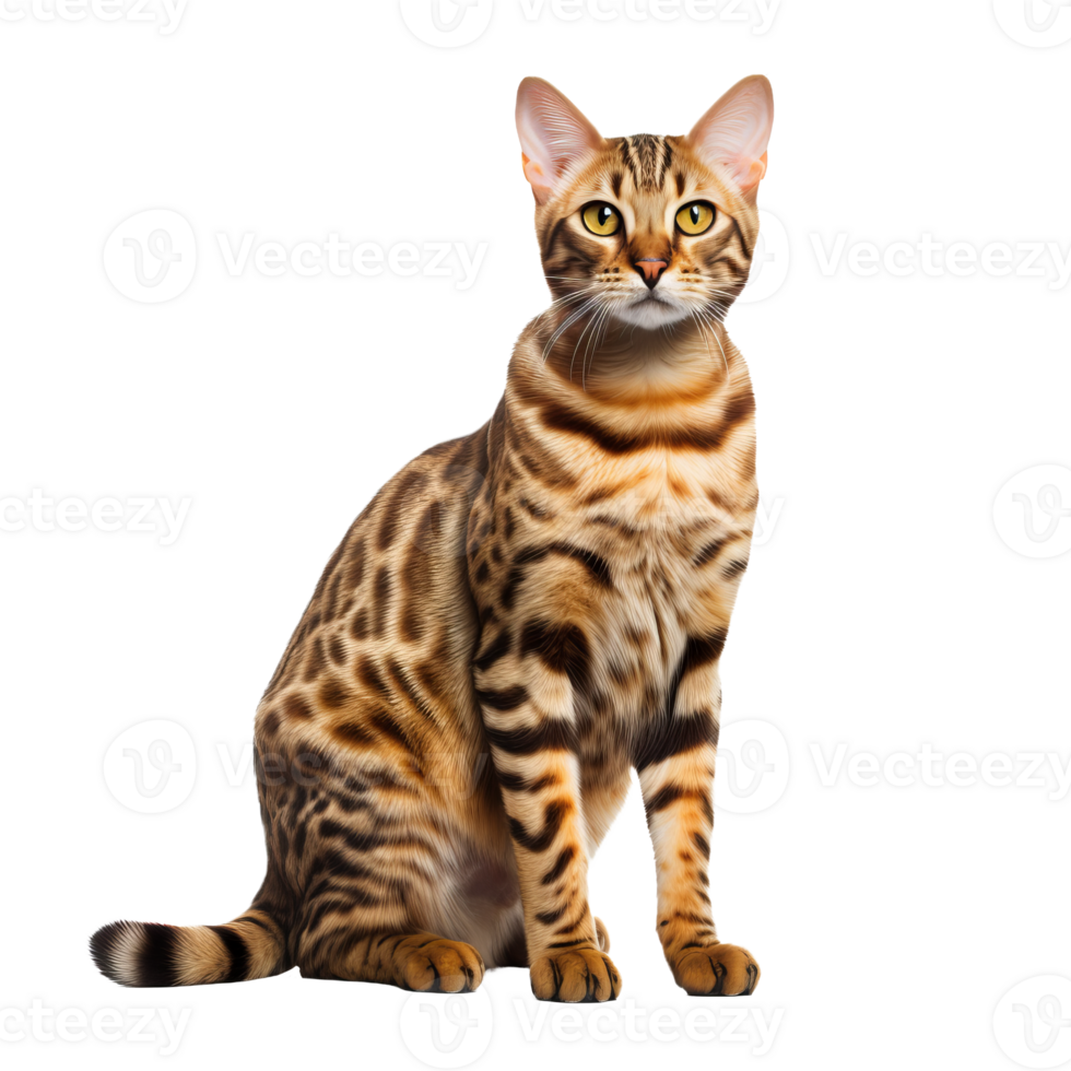 Fullbodied Bengal cat with rosettemarked fur, poised elegantly, on a