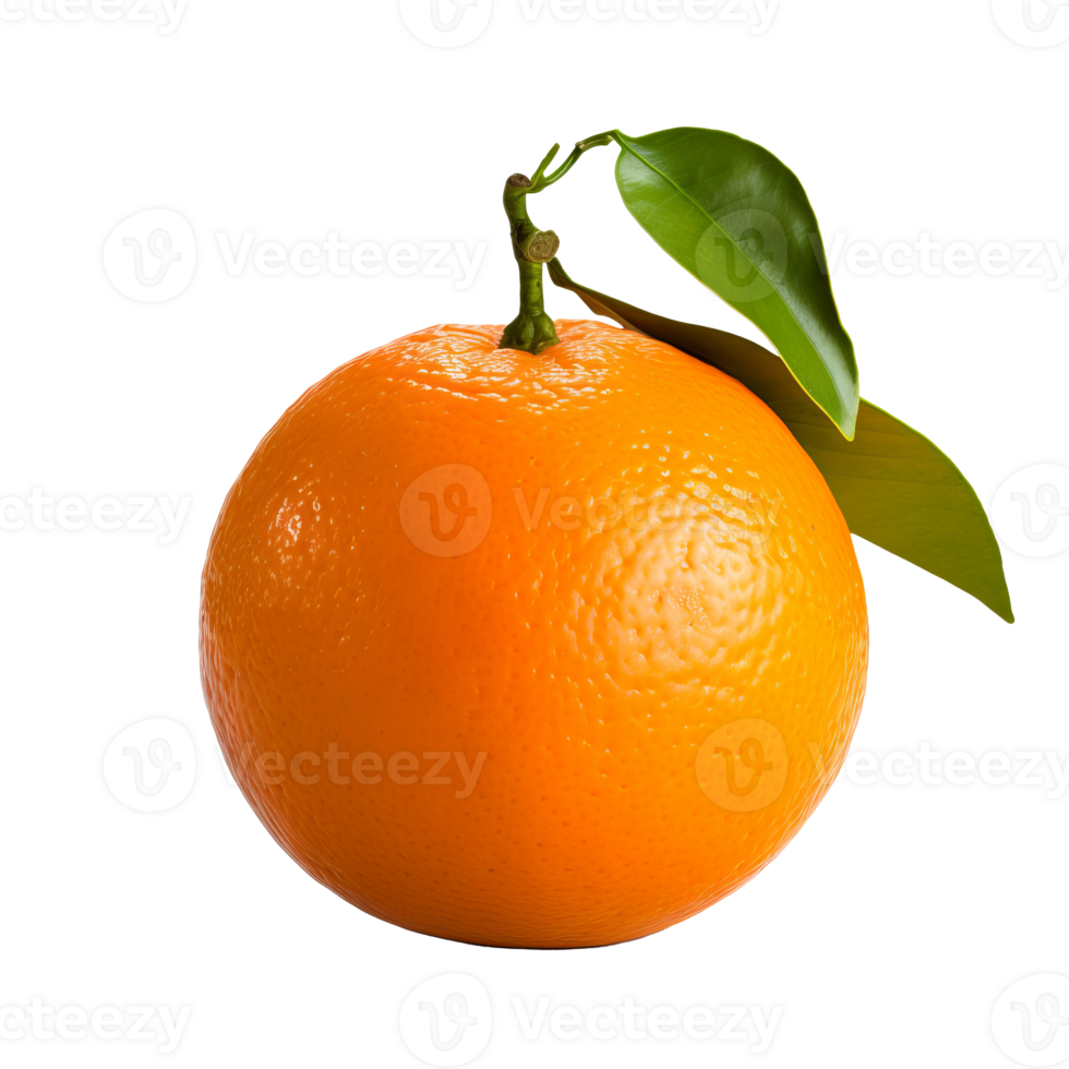 Tangerine fruit in full view, vibrant orange with stem, peeled portion, on a clean transparent background. png