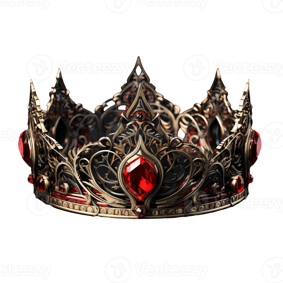 A stunning red fantasy crown, adorned with intricate decorations, elegantly presented on a transparent backdrop. png