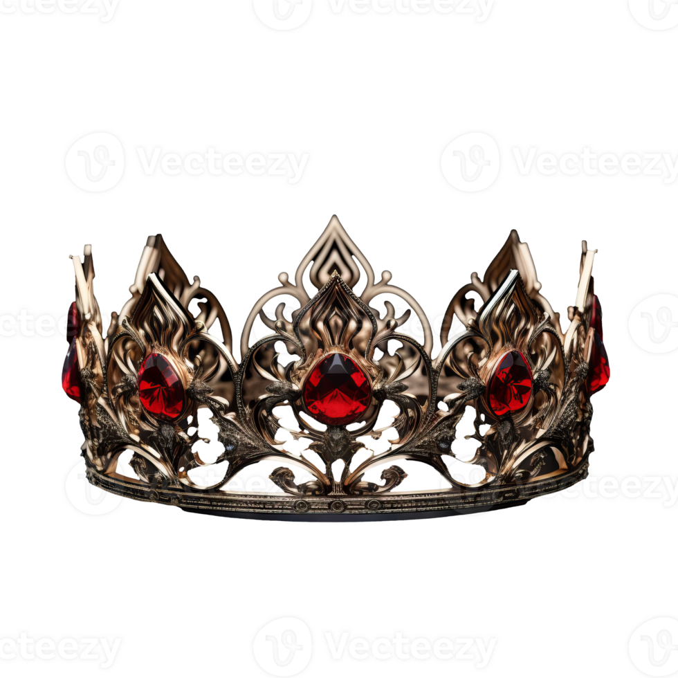 A red fantasy crown, intricately decorated and beautiful, sits on a transparent background, exuding elegance and regal charm. png