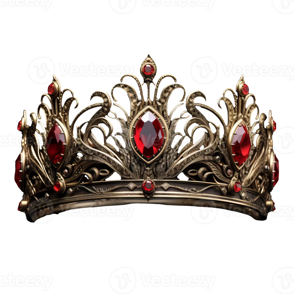 Red fantasy crown, beautifully decorated, displayed against a transparent background. png