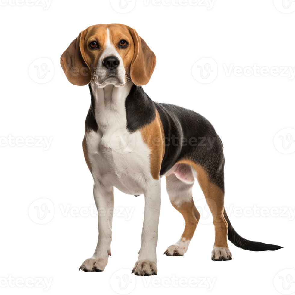 A full-body image of a Beagle dog standing, with a transparent background for versatile use in graphics and designs. png