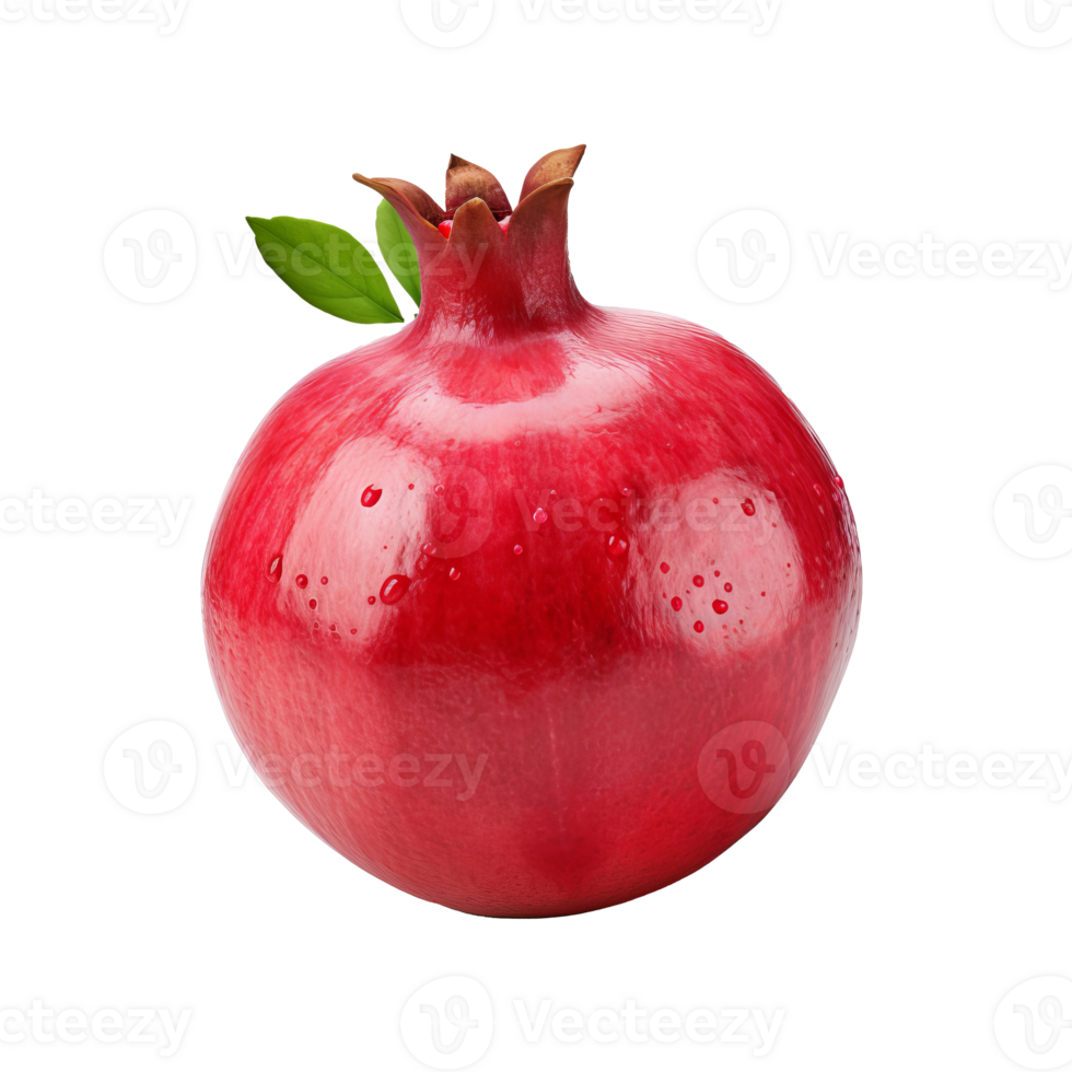 Pomegranate fruit depicted in its full body appears vivid and detailed against a transparent background, showcasing its ruby-red seeds. png
