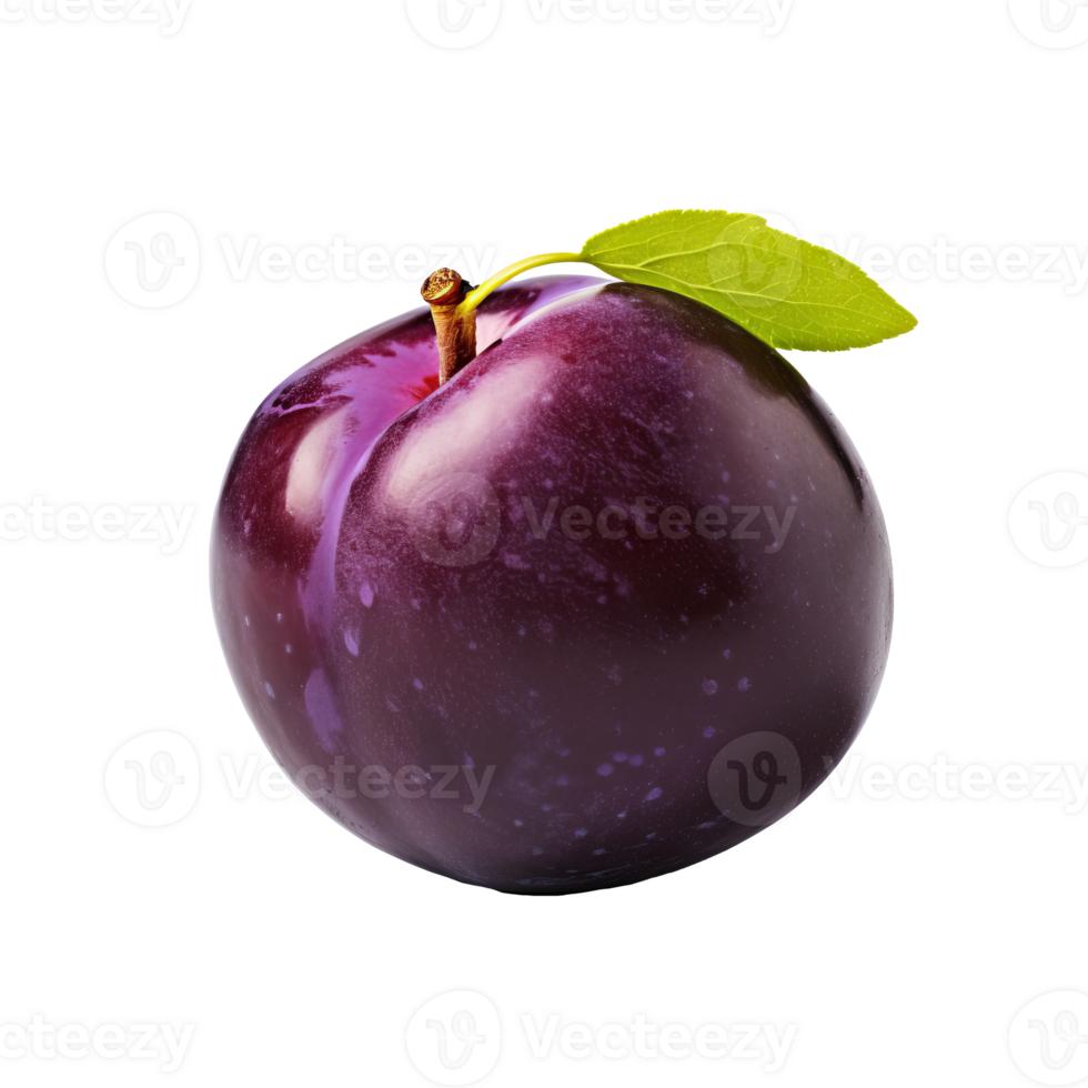 Purple plum fruit with a complete, uncut appearance, vividly rendered against a clear, transparent backdrop. png