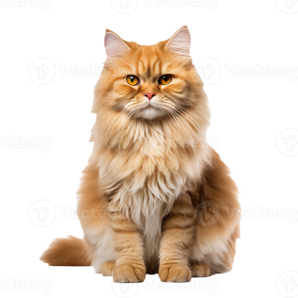 A fluffy full-body Persian cat with a luxurious coat and calm expression, isolated on a transparent background. png