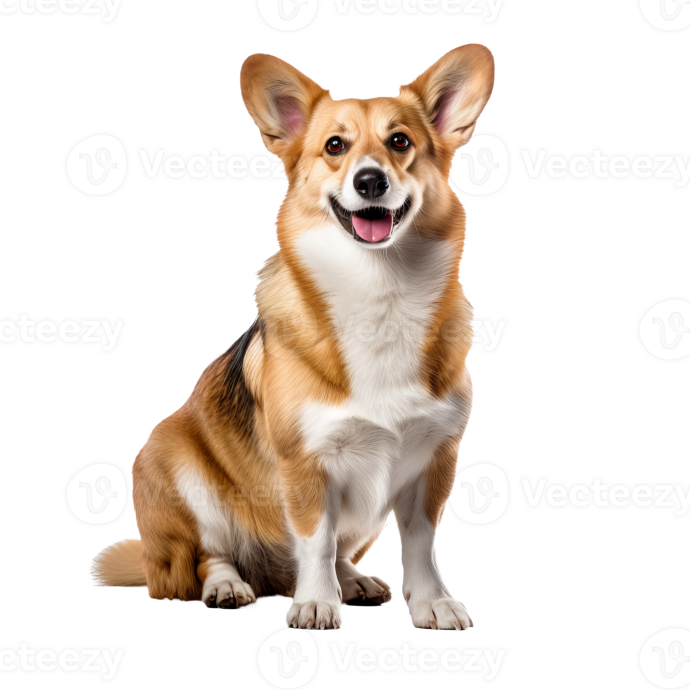 Pembroke Welsh Corgi dog displayed in full body stance, vividly detailed and isolated on a clear transparent background. png