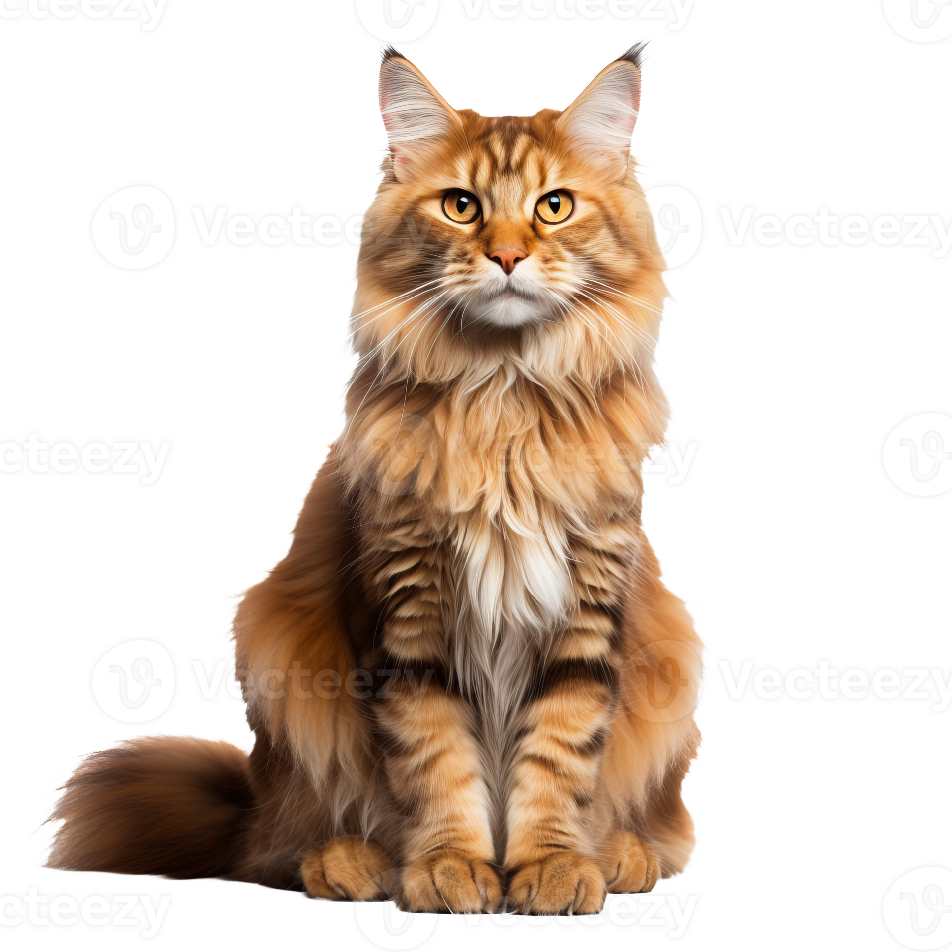 Maine coon cat with lush fur and distinctive tufted ears, in a poised