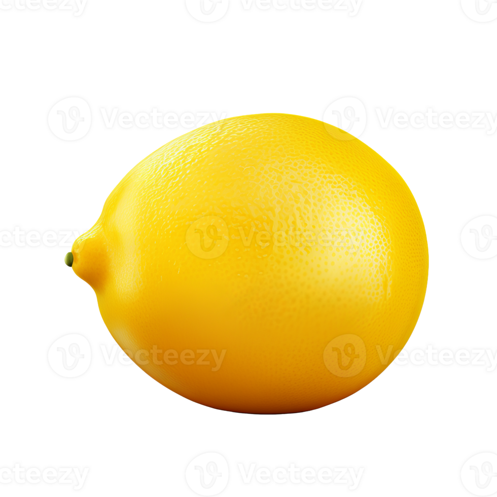 Lemon with a complete, vivid yellow shape depicted in high detail against a transparent backdrop. png