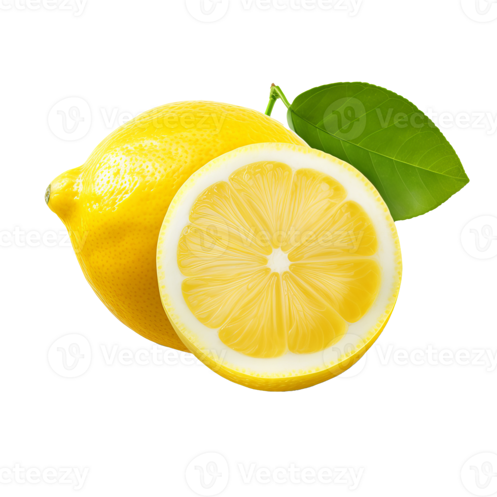 Full-body lemon graphic, vivid, detailed, with a fresh look, isolated on a transparent background for versatile use. png