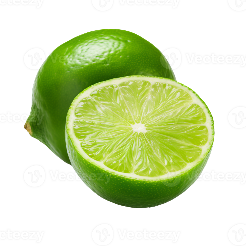 A complete lime fruit with a distinct green skin shown in its entirety, set against a clear transparent background. png