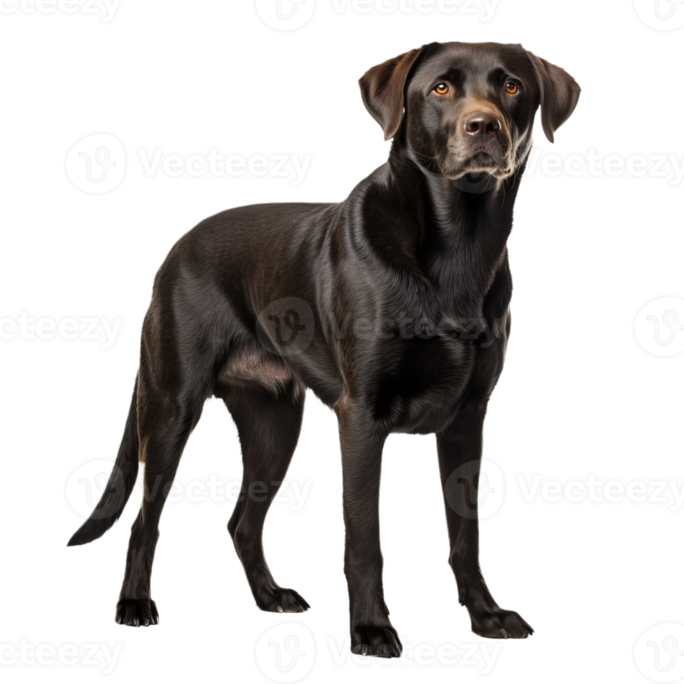 A full-body image of a Labrador Retriever dog stands alert on a transparent background, showcasing its friendly demeanor. png