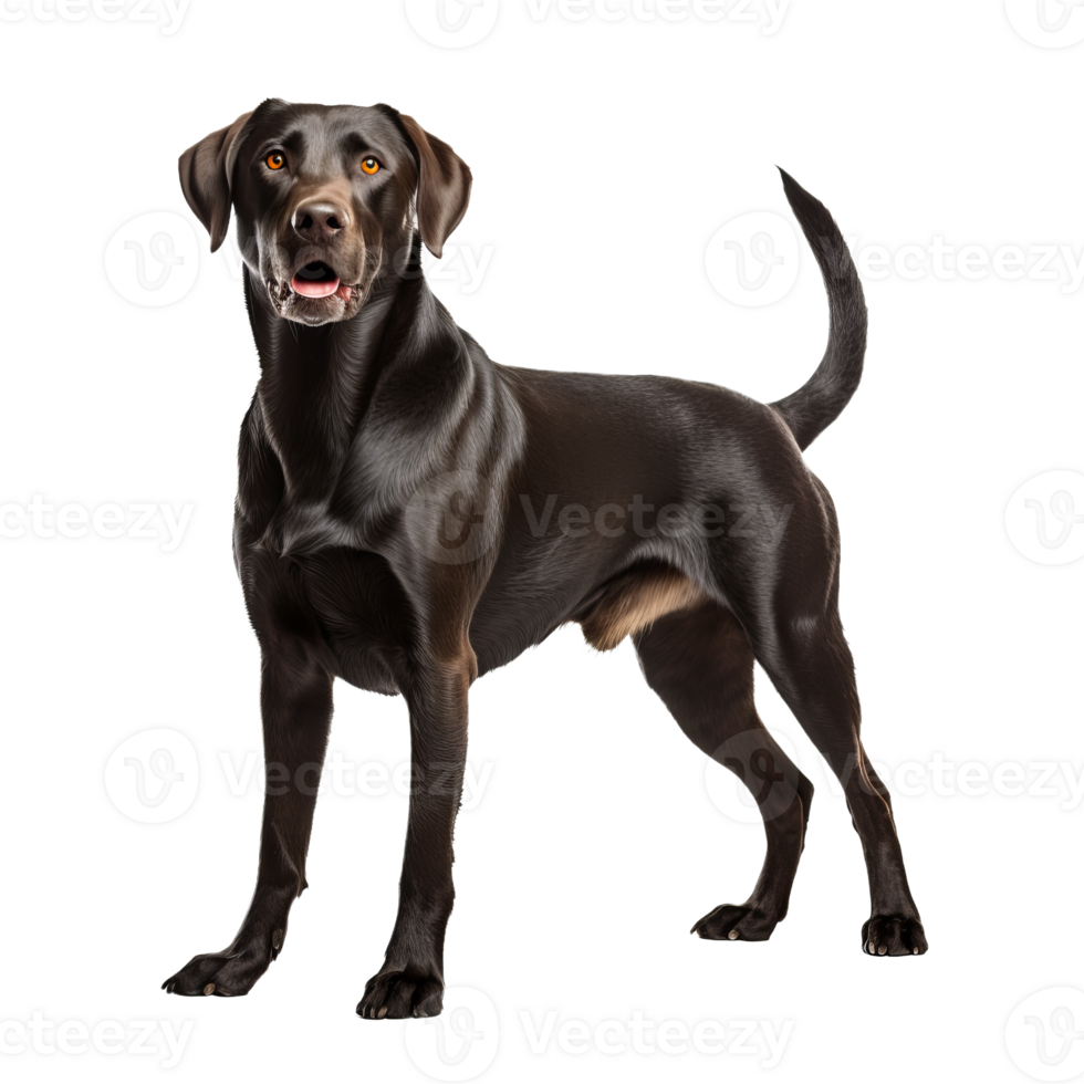 Labrador Retriever standing side-on with a shiny coat and alert expression, isolated on a clear background for versatile use. png