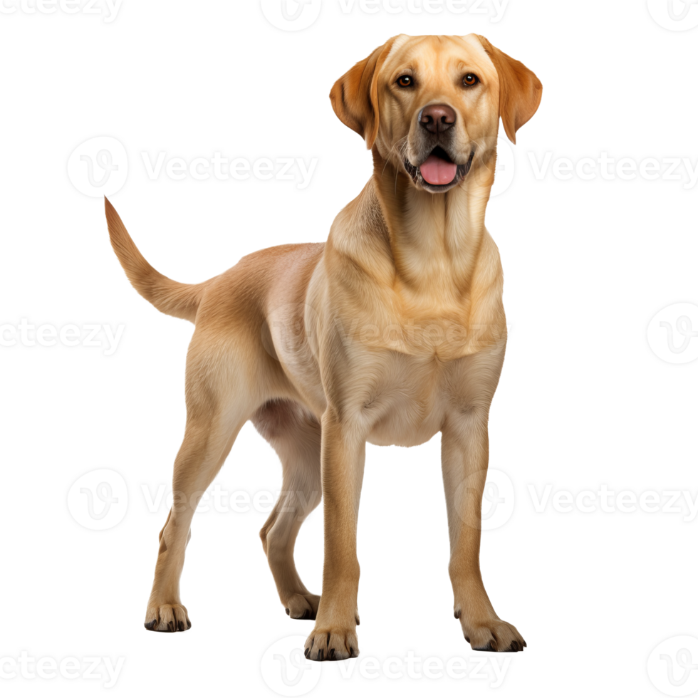 A full-body image of a Labrador Retriever dog standing, showcased on a clear transparent background, ideal for overlays and design use. png