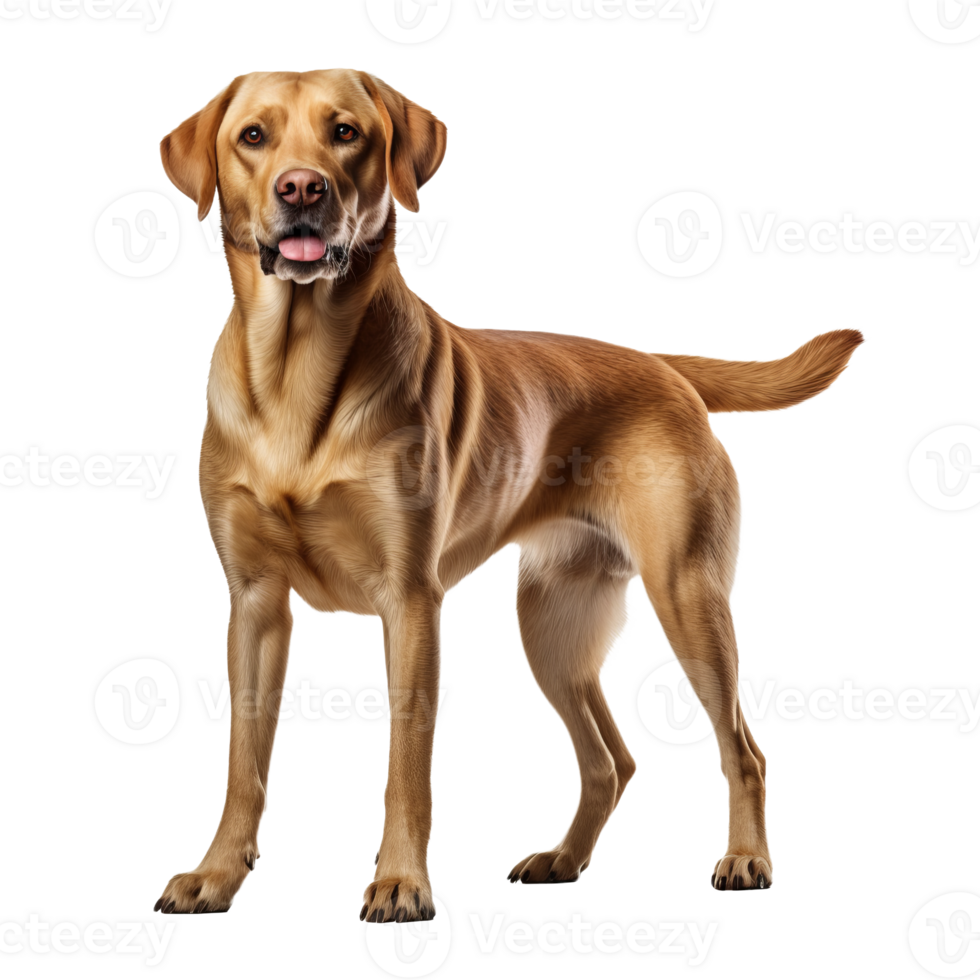 A full body image of a Labrador Retriever, standing poised, displayed against a transparent background for clear visibility. png