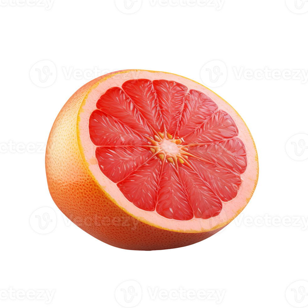 Grapefruit whole and slice, vibrant pink citrus fruit, displayed fully with pulp detail on a clear background. png