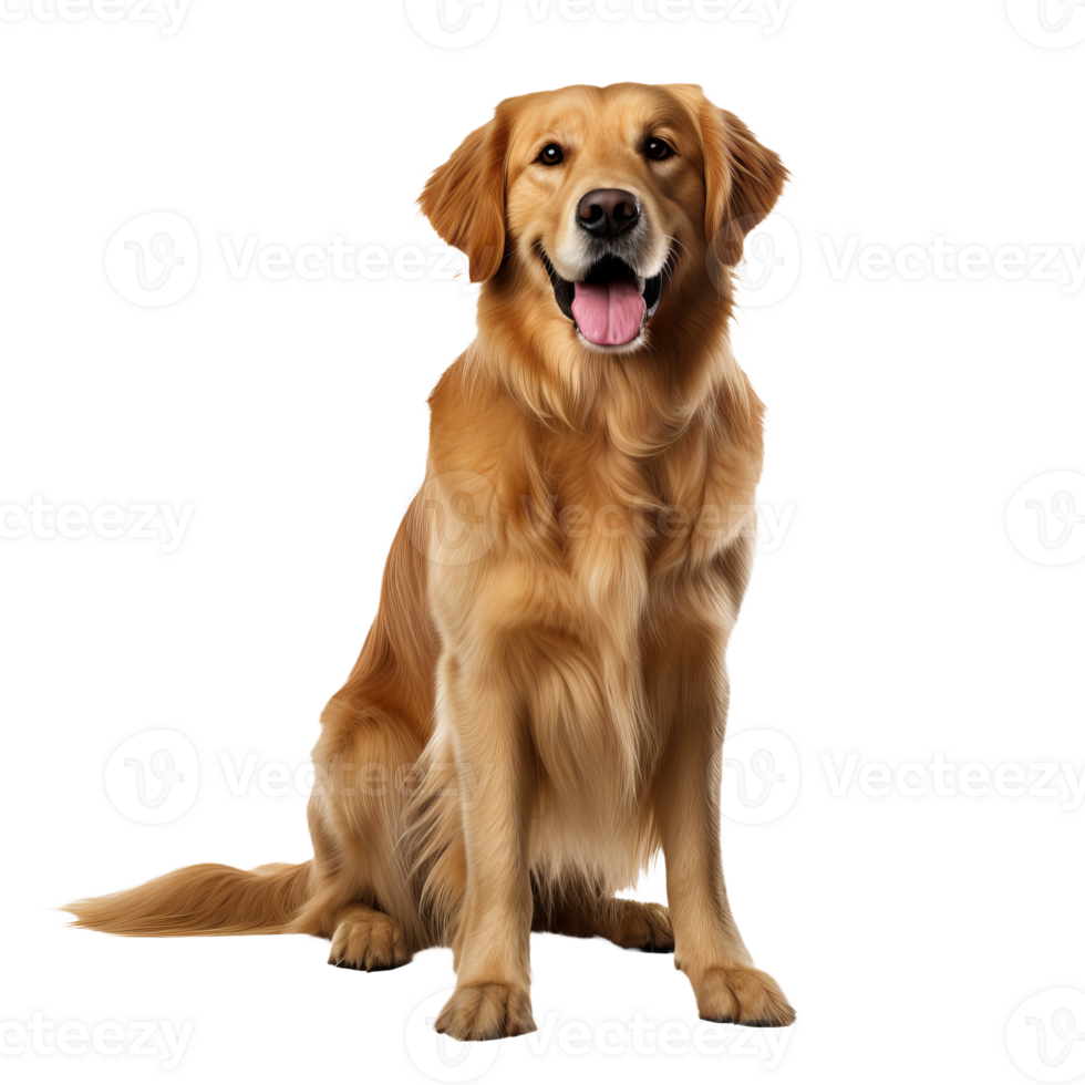Golden retriever dog, captured in full body, displayed against a transparent backdrop, ready for design inclusion. png