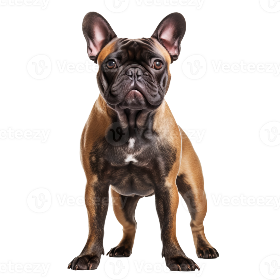 French bulldog in full view, standing on a transparent background, showcasing its compact body and distinctive bat-like ears. png