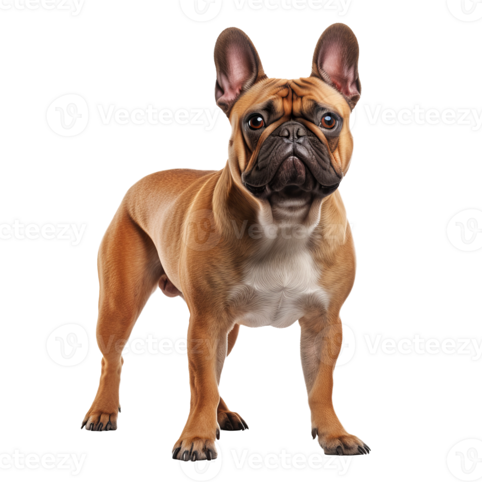 Illustration of a French bulldog, full body view, presented on a transparent background, showcasing the breed s distinctive features. png
