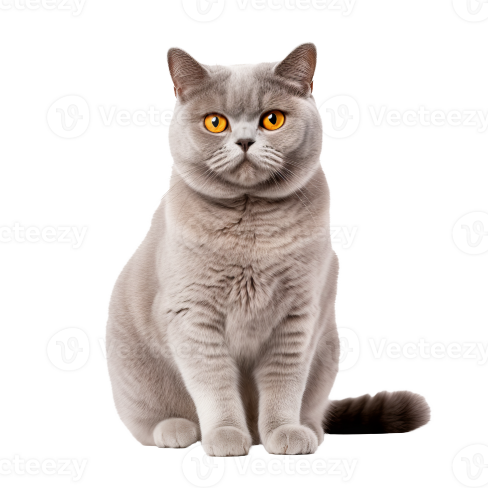 British Shorthair cat shown in its entirety, displayed against a clear, transparent backdrop for easy visual integration. png