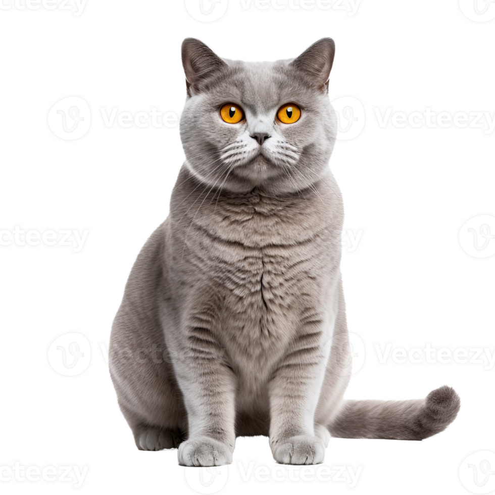British Shorthair cat in full view, with dense coat, displayed against a clear, transparent background for easy editing. png