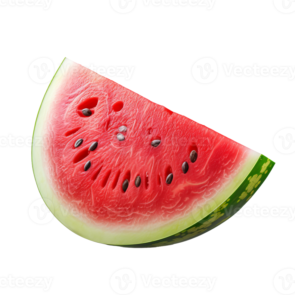 Watermelon with complete shape displayed against a see-through backdrop, vibrant red flesh and green rind visible. png