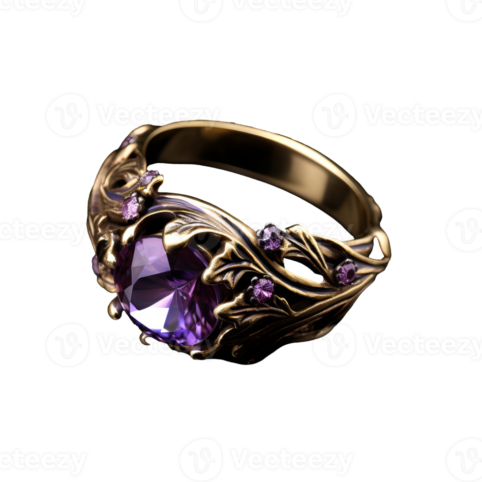 A beautiful violet fantasy ring, intricately decorated, floats on a transparent background, its elegance captivating. png