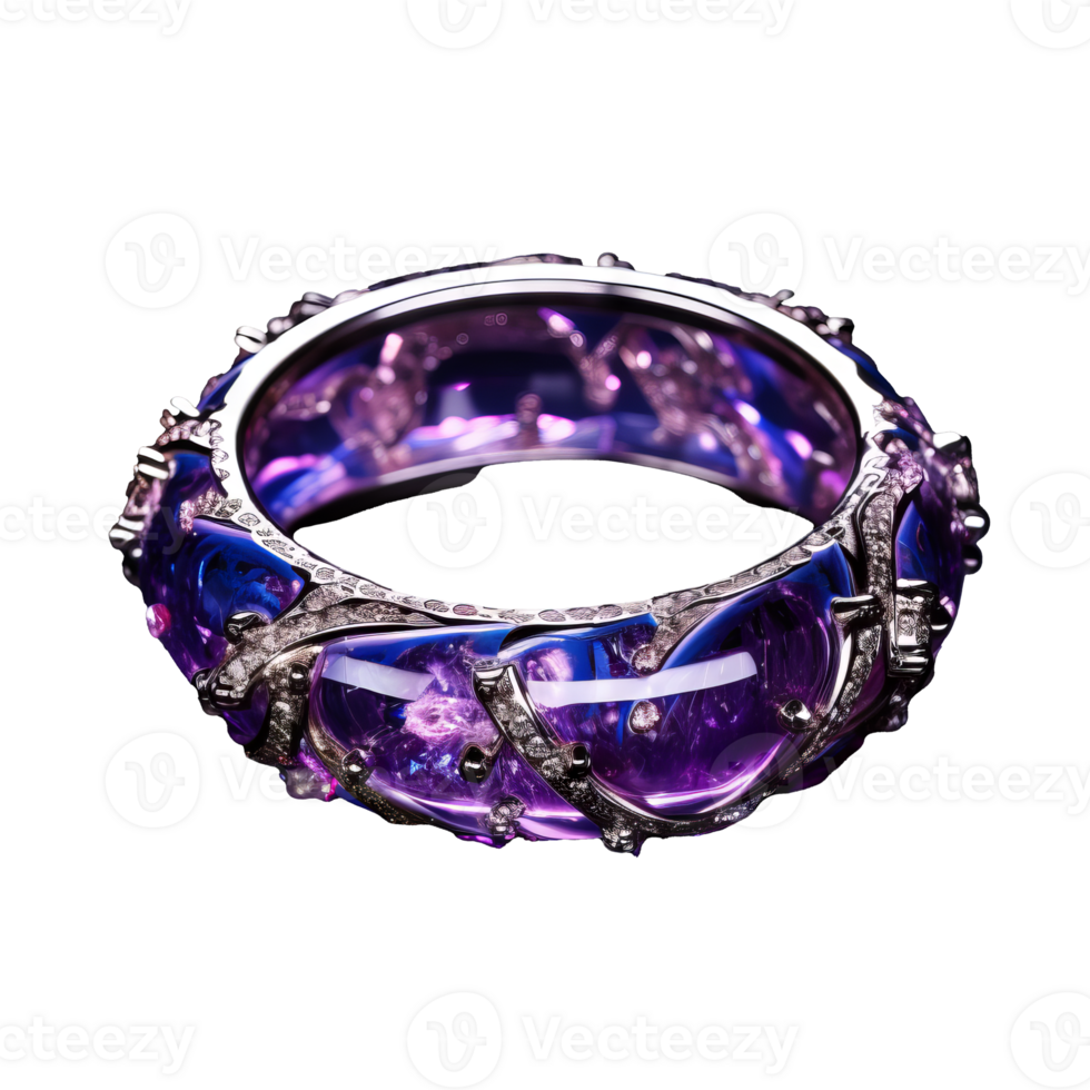 Violet fantasy ring, elegantly decorated and beautiful, showcased on a transparent background for a mystical allure. png