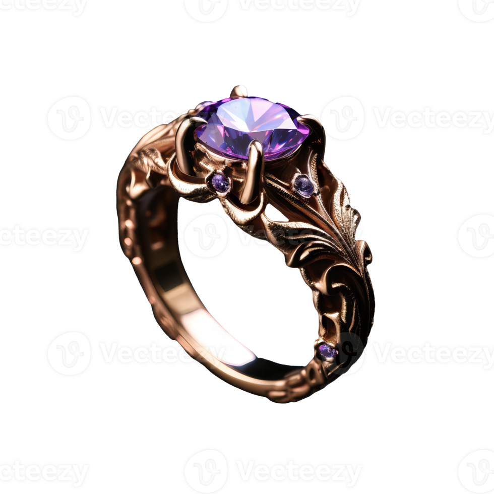 Violet fantasy ring adorned with intricate beauty, showcased elegantly against a transparent backdrop. png