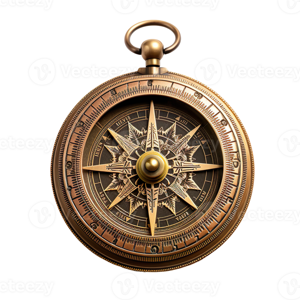 Brass antique compass isolated on transparent background png