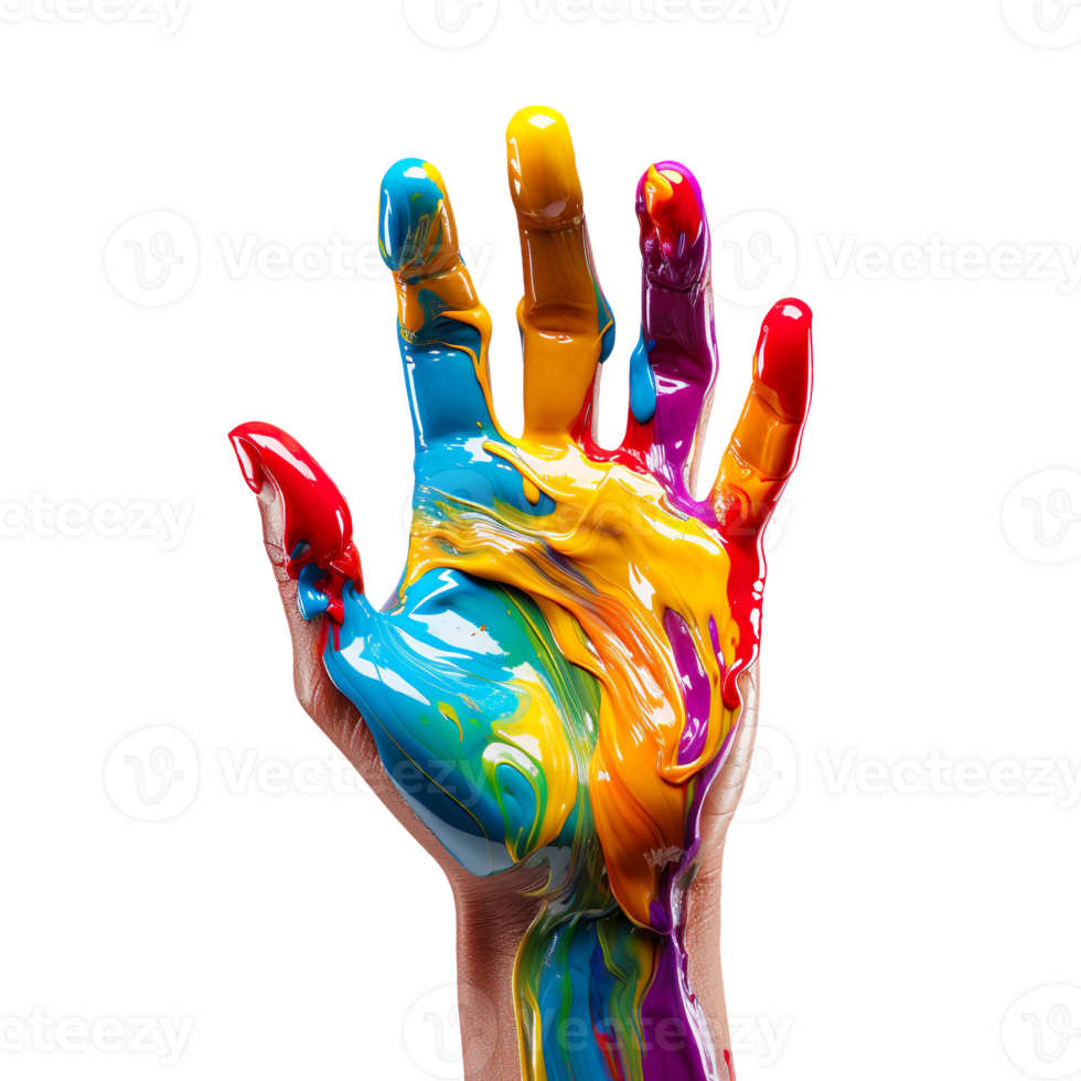 Colorful hand with paint isolated on transparent background png