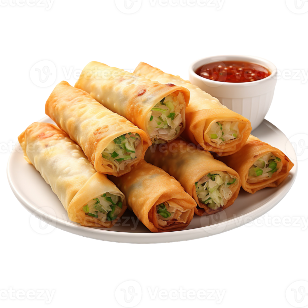 Egg roll in white plate isolated on transparent background png