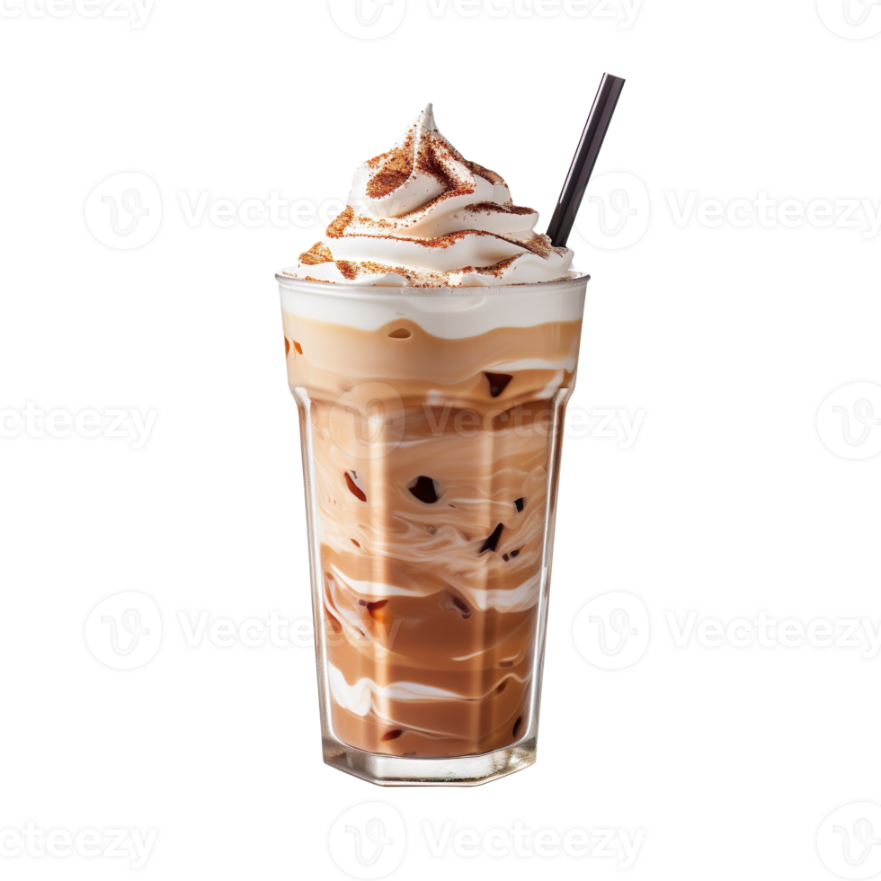 Frappuccino with straw in a glass cup isolated on transparent background png
