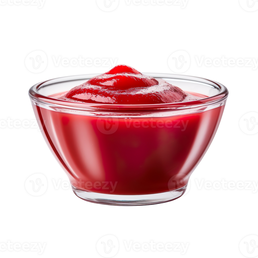 Glass bowl of ketchup isolated on transparent background png
