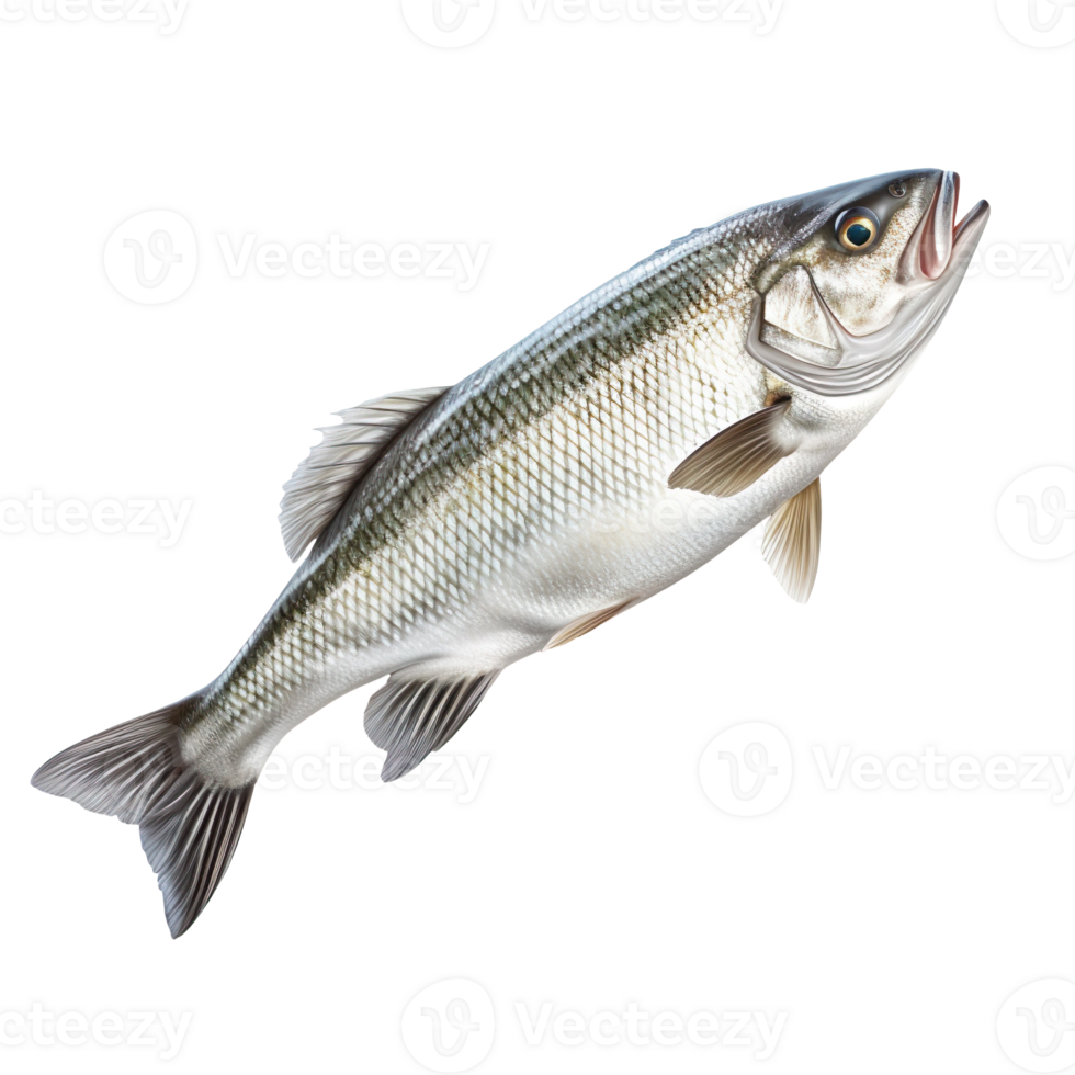 Fresh sea bass fish isolated on transparent background png