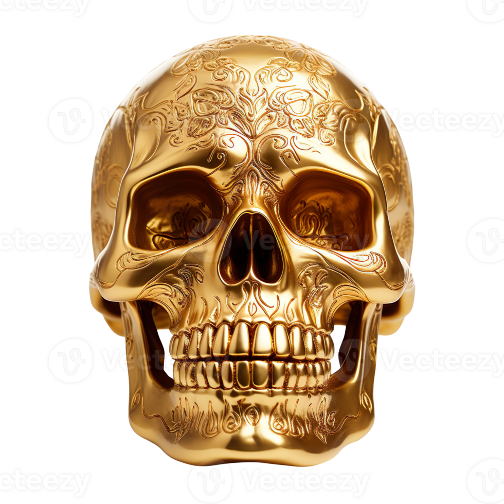 gold skull isolated on transparent background png