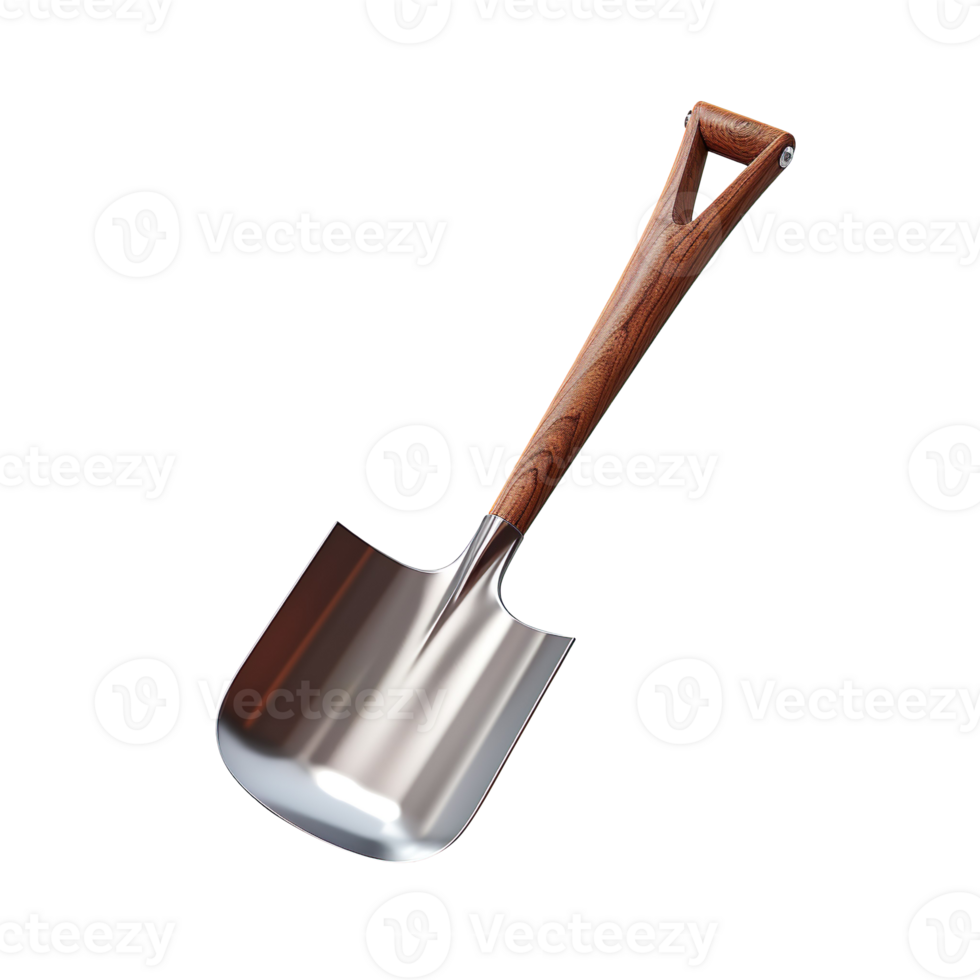 Metal shovel with wooden handle isolated on transparent background png