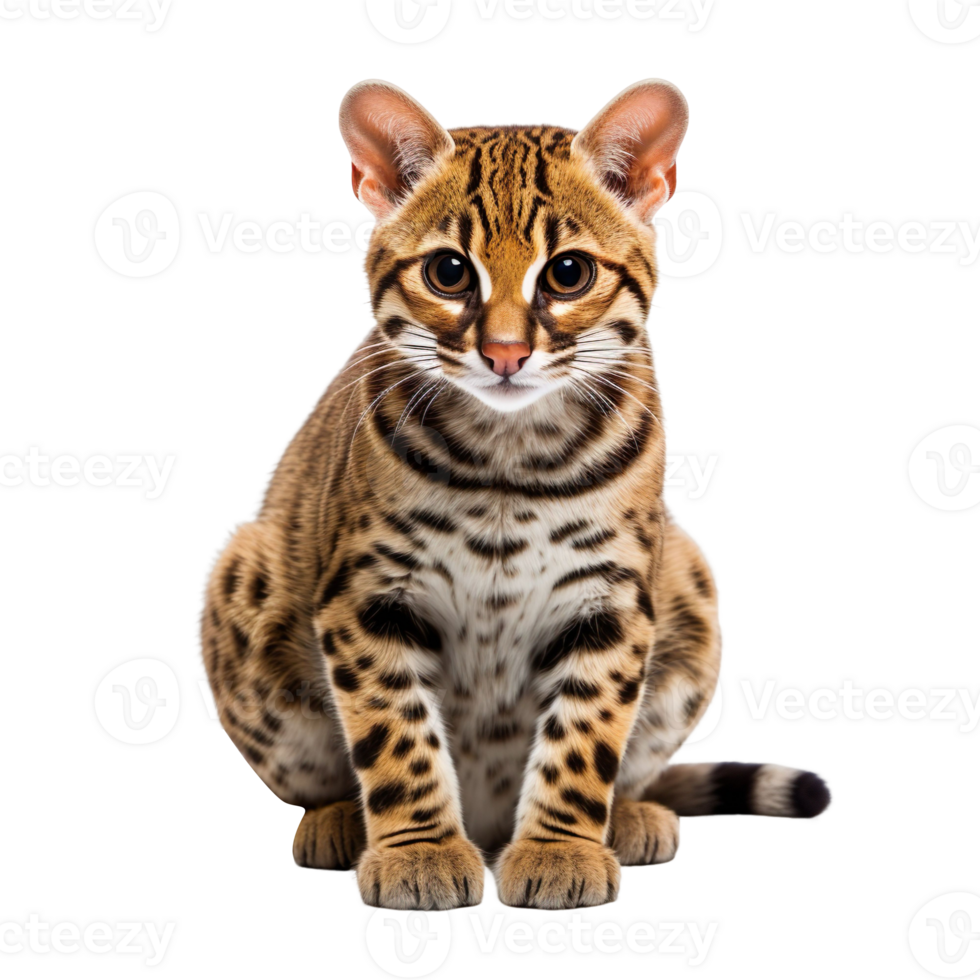 Ocelot sitting on ground isolated on transparent background png