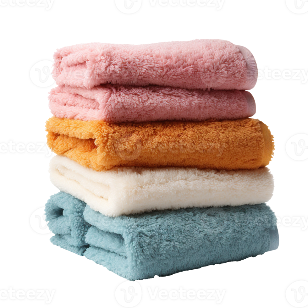 Pile of fluffy towels isolated on transparent background png