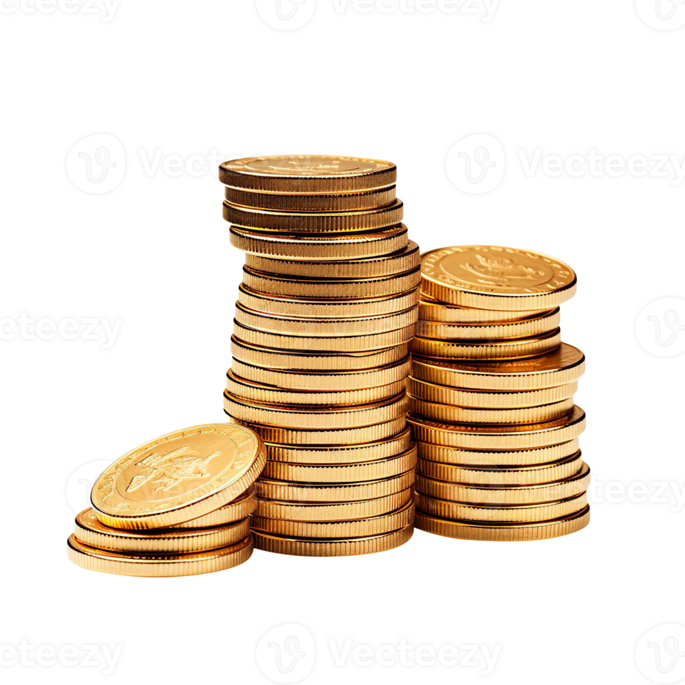 pile of gold coins isolated on transparent background png