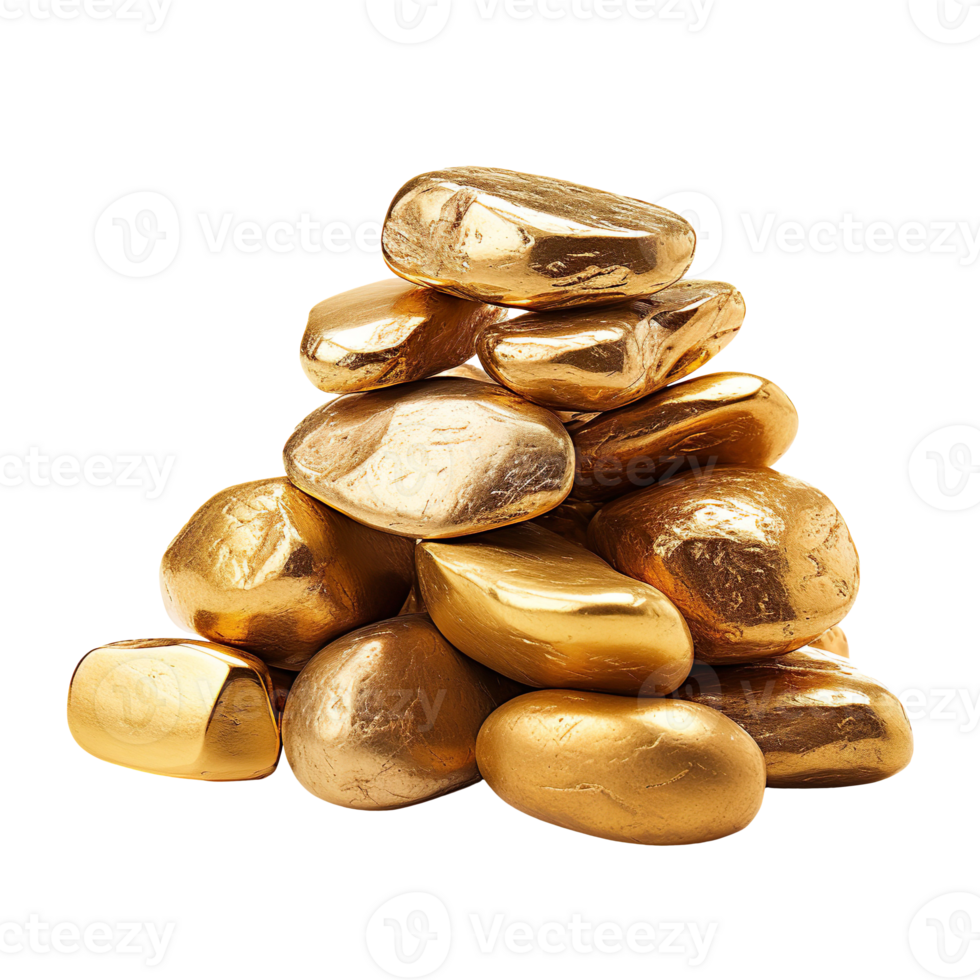 pile of gold stones isolated on transparent background png