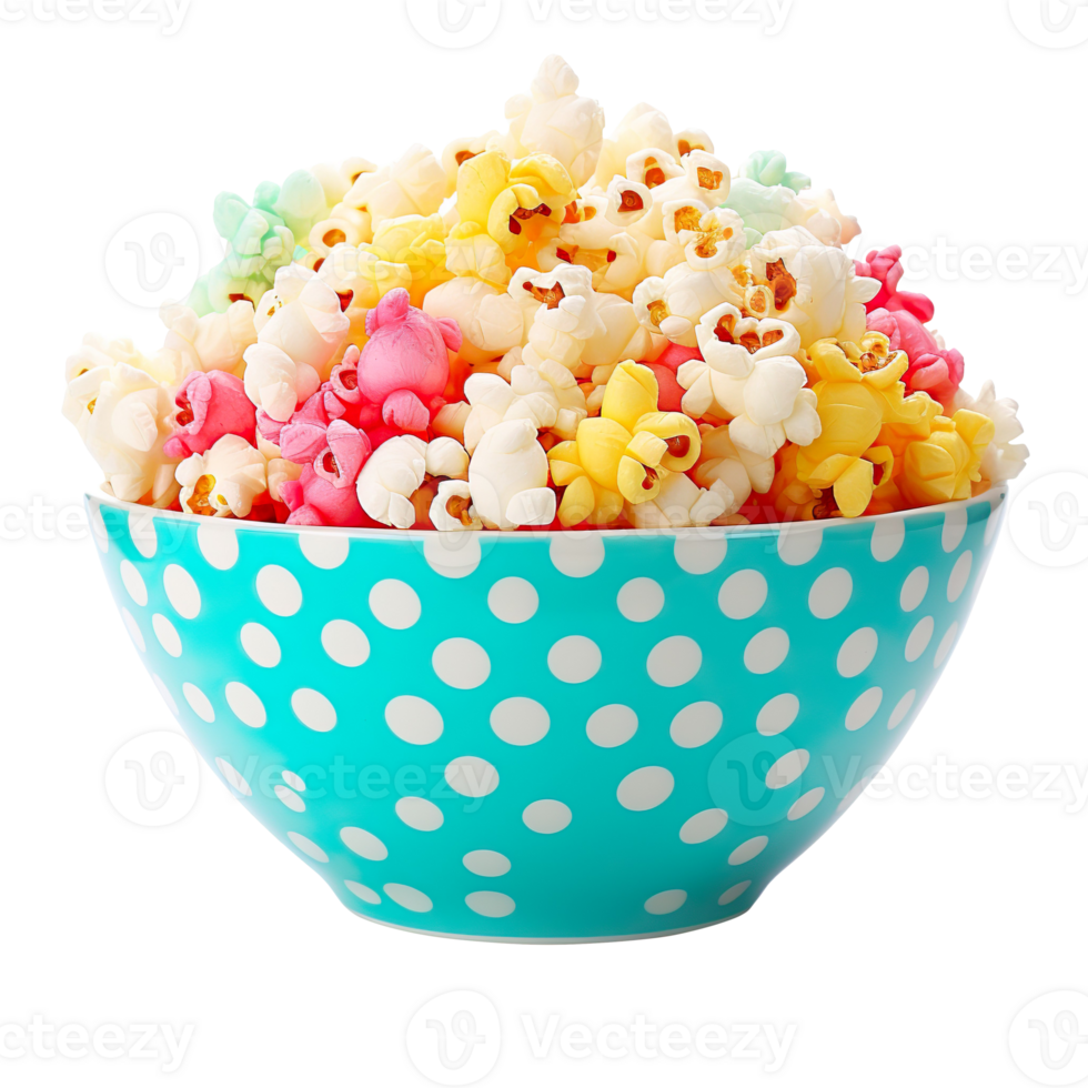 Popcorn in colorful bowl isolated on transparent background png