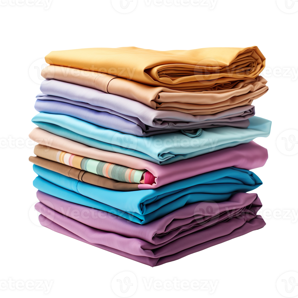 Stack of colorful folded shirts isolated on transparent background png