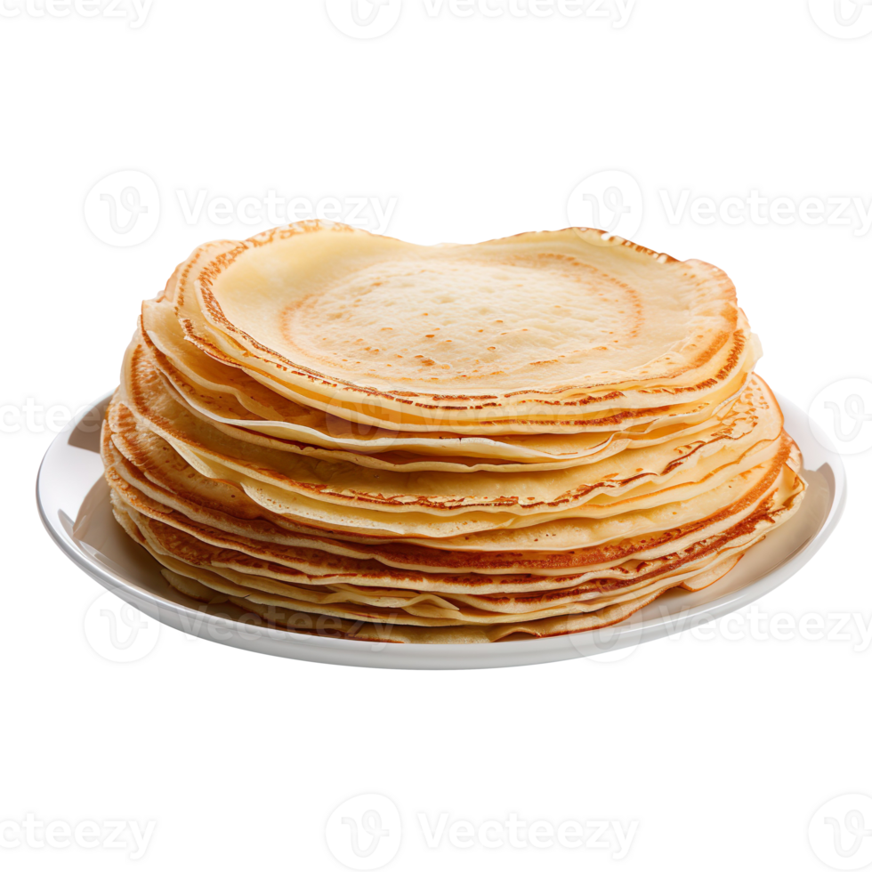 Stack of circle crepes in a plate isolated on transparent background png