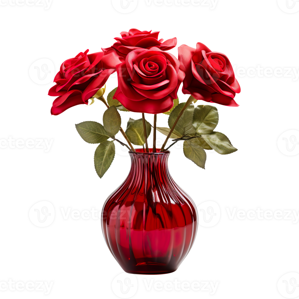 Red Rose On Vase isolated on transparent background png