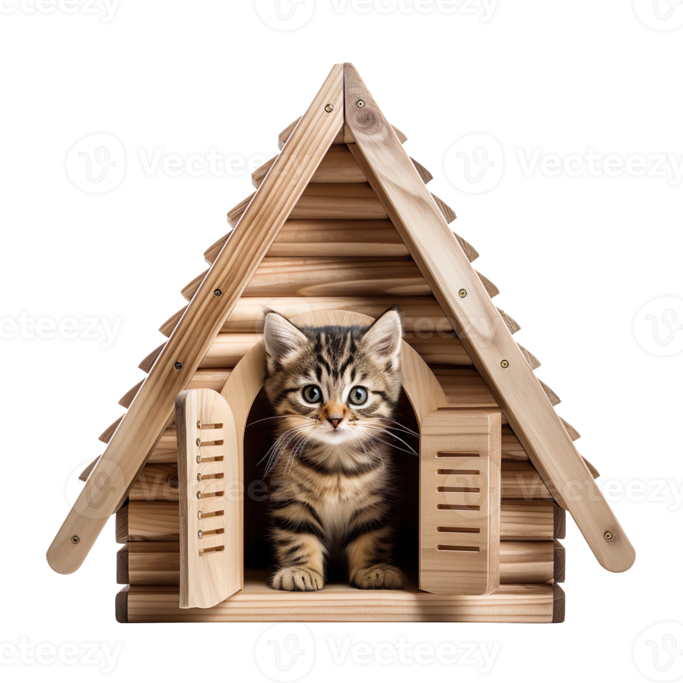 Wooden cat house isolated on transparent background png