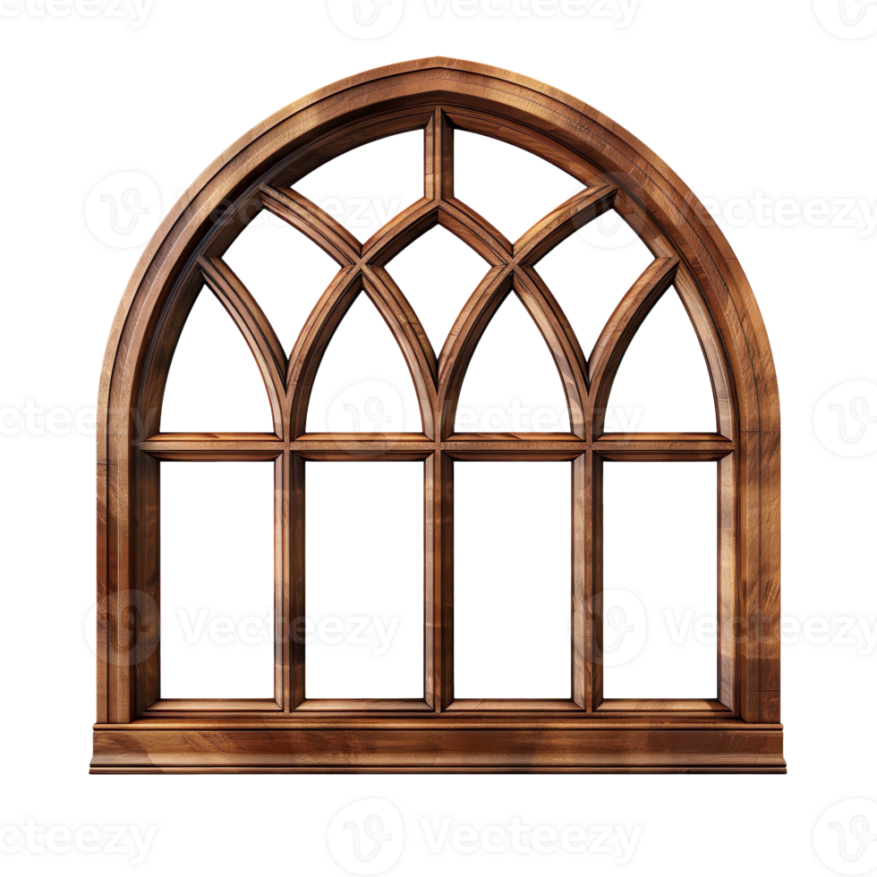 Wooden arched brown window isolated on transparent background png