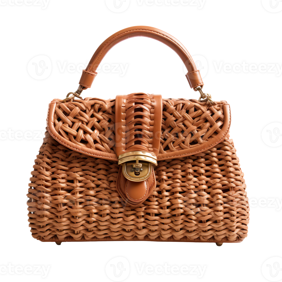 Woven handbag isolated on transparent background png