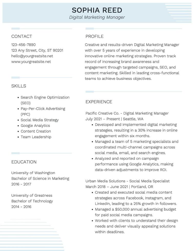 Digital Marketing Manager Resume template