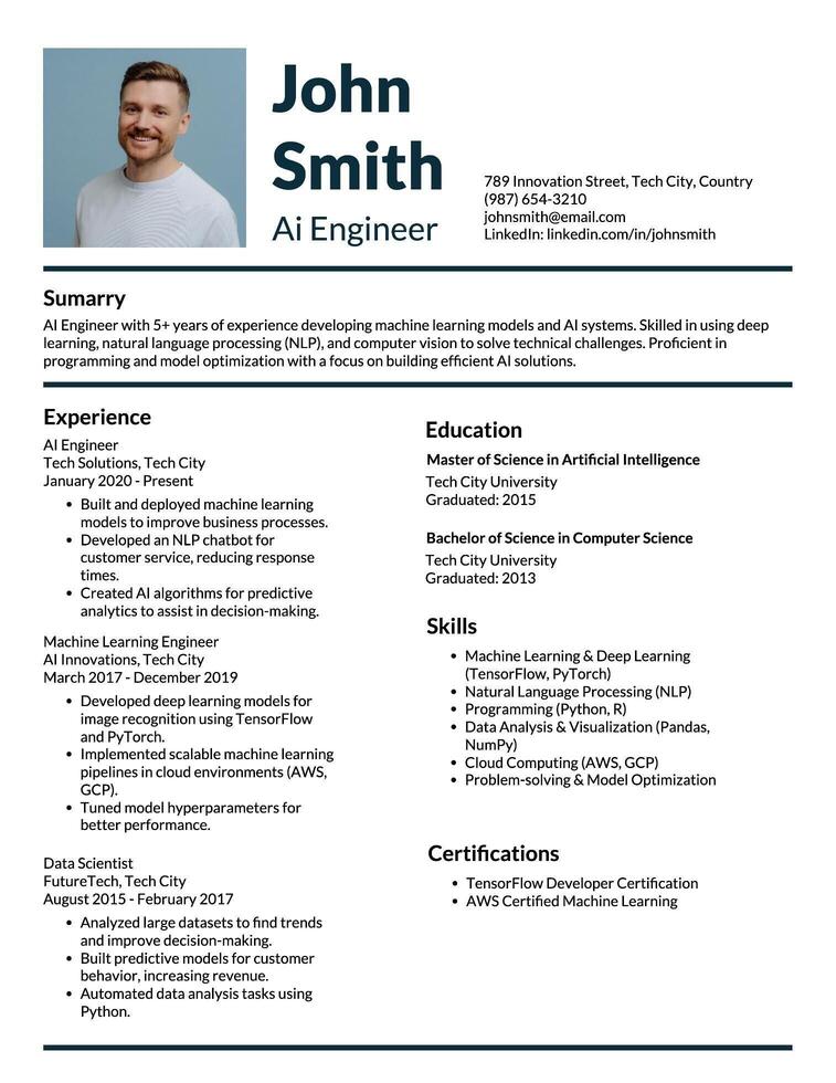 Ai Engineer Resume  template