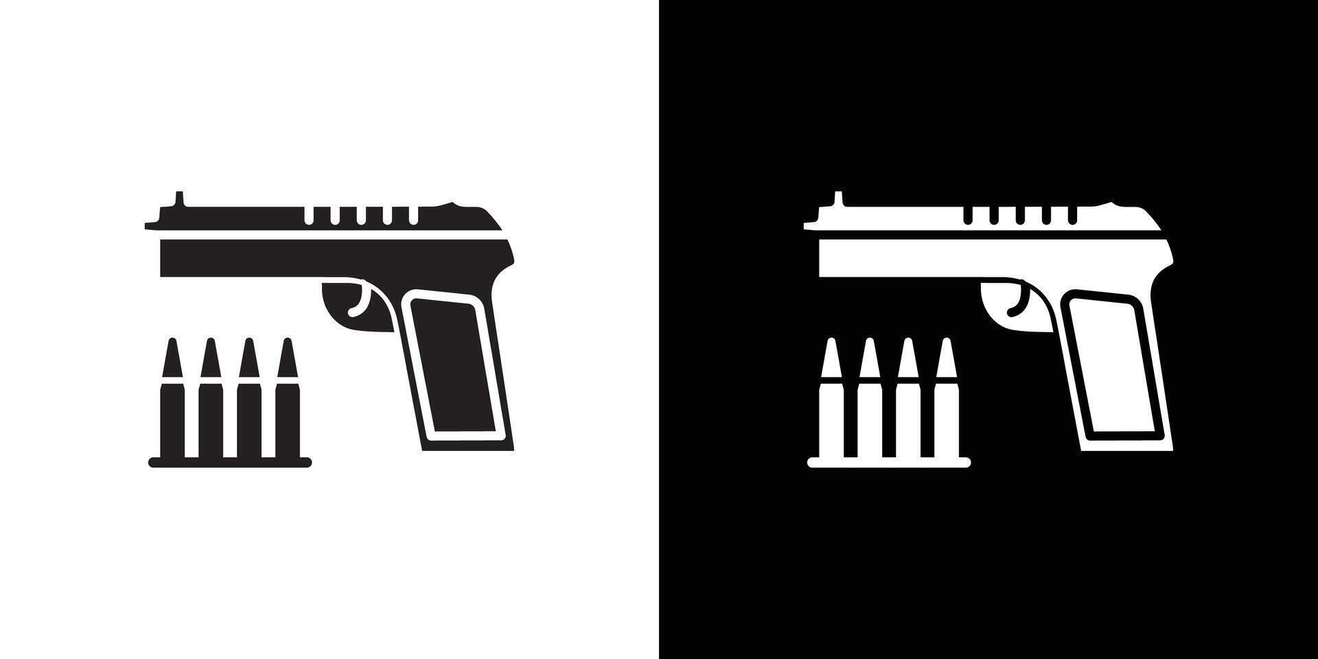 Gun with ammunition icon flat thin line illustration vector